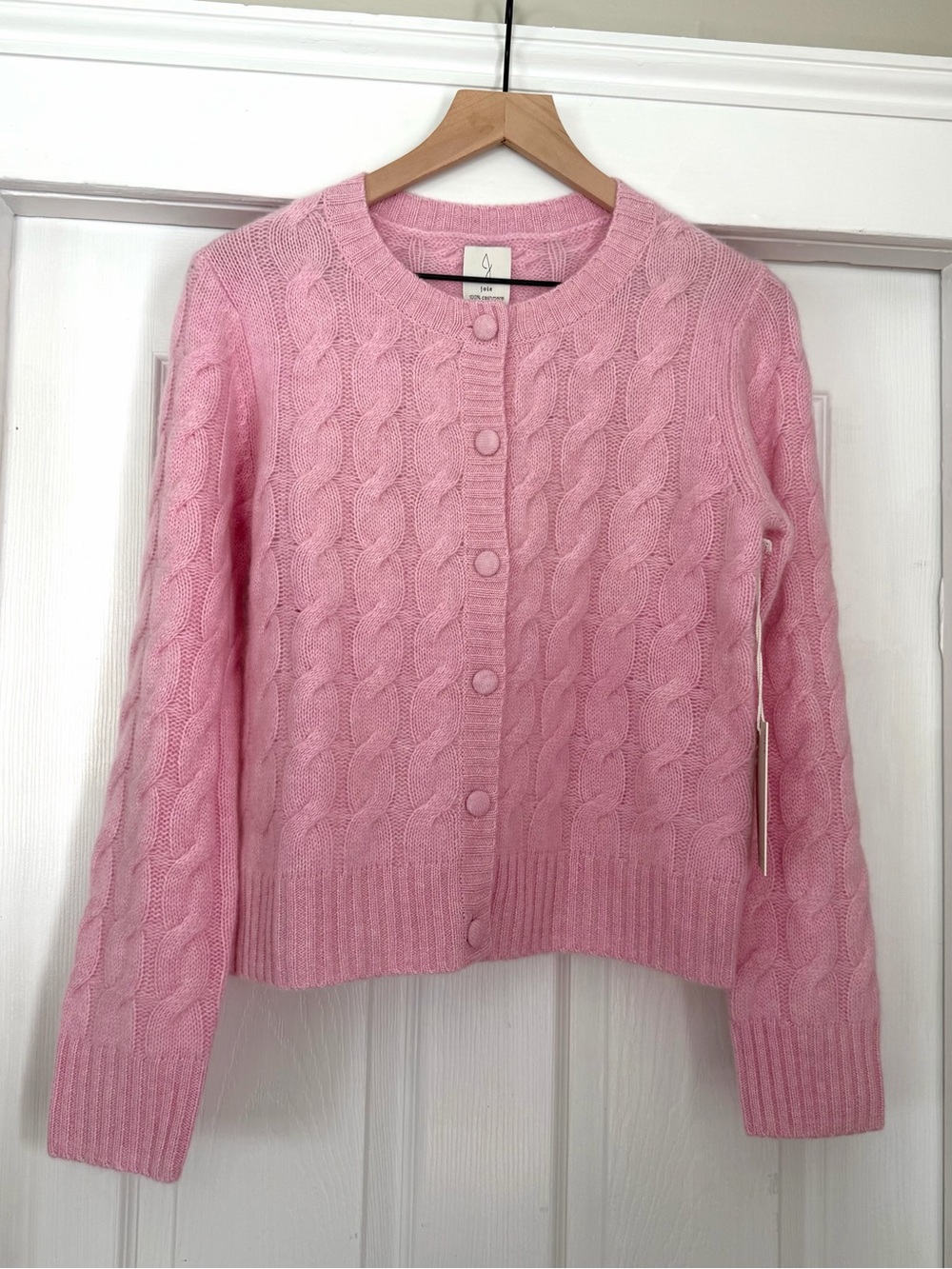 Joie Cashmere Cable-Knit Button Front Pink Women's Sweater Medium new with tags